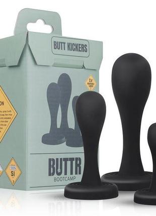 Набір анальних пробок buttr butt kickers butt plug training set, черный кітті