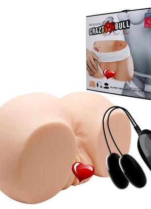 Мастурбатор вагіна й анус із подвійною вібрацією crazy bull vagina and anal, суперякість + подарунок