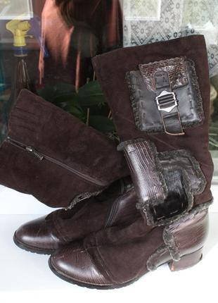 Сапоги натуральная замша, кожа на овчине