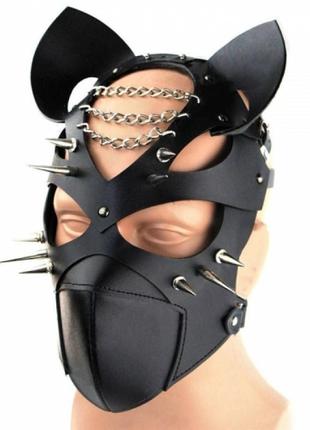 Flirting leather bondage hood with open eye кітті