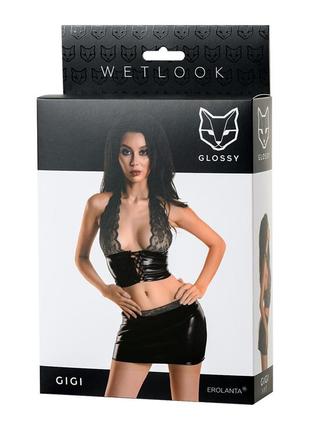 Комплект glossy gigi з матеріалу wetlook, чорний  китти