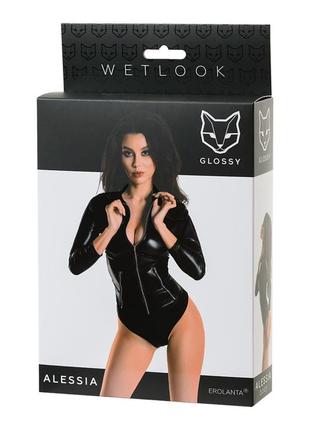 Боді glossy alessia з матеріалу wetlook на блискавці, чорне  китти