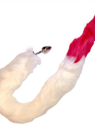 Анальна пробка з червоно-білим лисиним хвостом. кітті