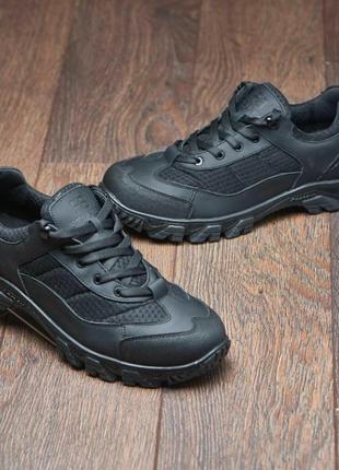 Тактичні літні кросівки чорні з натуральної шкіри та сітки, тактичне взуття5 фото