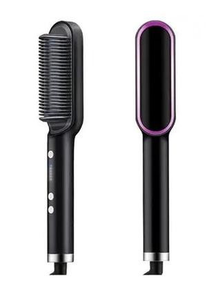 Гребінець-випрамляч hair straghtener hqt-909 b з турмаліновим покриттям, чорний