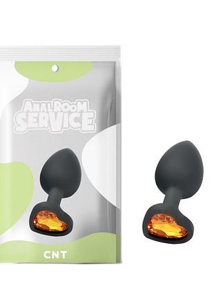 Черная анальная пробка с диамантом orange love black diamond plug small  китти