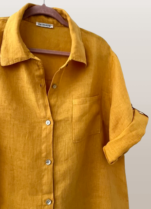 Женская льняная рубашка желтого цвета италия 50-52 новая8 фото