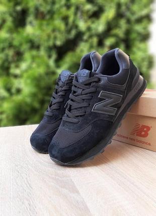 Кросівки new balance 574 чорні на чорній шкіряна n