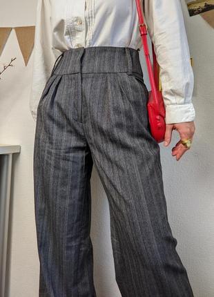 Брюки серые франция классика офисные штаны полоска прямые широкие m s3 фото