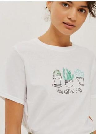 Фирменная хлопковая белая футболка topshop you grow girl cactus вот tee & cake, размер с-м