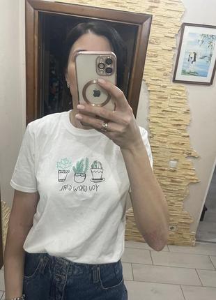 Фірмова бавовняна біла футболка topshop you grow girl cactus от tee & cake, розмір с-м3 фото