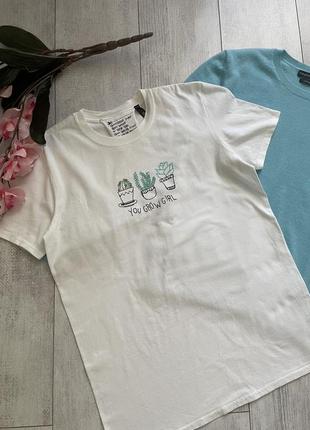 Фірмова бавовняна біла футболка topshop you grow girl cactus от tee & cake, розмір с-м6 фото