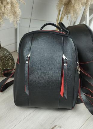 Женский шикарный и качественный рюкзак для девушек черный с красным