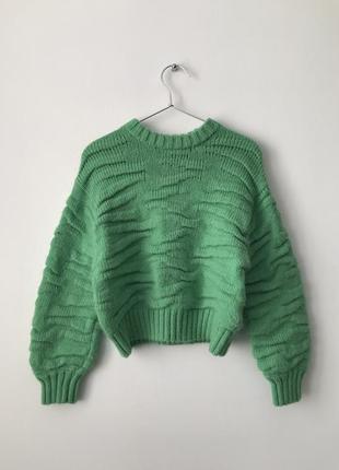 Рельефный свитер сочно-зелёного цвета zara kids 11 12 лет 152 см детский зеленый свитер на девочку