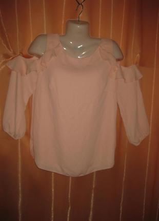 Шикарна нарядна ніжна блузка туніка персикавого кольору легкий шифон спереду двойний з вирізами5 фото