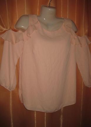Шикарна нарядна ніжна блузка туніка персикавого кольору легкий шифон спереду двойний з вирізами1 фото