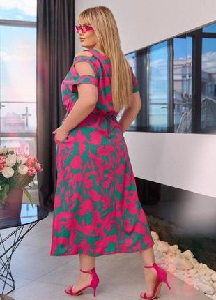 Неймовірна сукня, яскравий принт батал 50-64 рр. женское платье с разрезами 012700 вл7 фото