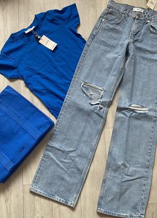 Джинси, джинси mango, джинси wide leg, джинсы широкие с дырками джинсы ровные длинные5 фото