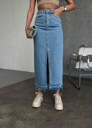 Хит продажи длинная джинсовая юбка с необработанным краем3 фото
