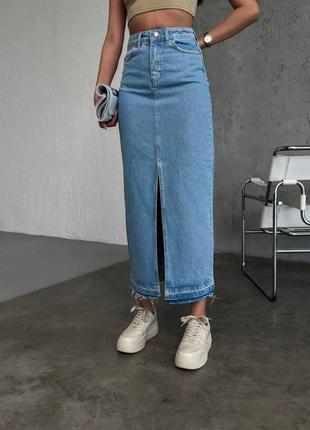 Хит продажи длинная джинсовая юбка с необработанным краем4 фото