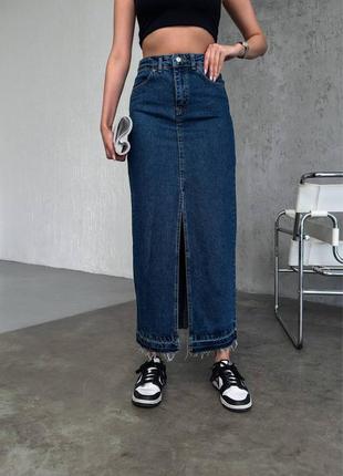 Хит продажи длинная джинсовая юбка с необработанным краем6 фото
