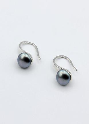 Срібні сережки з чорним перлами нефертіті1 фото