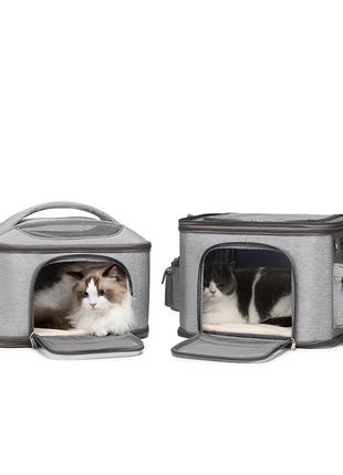 Рюкзак переноска для кішок котів маленьких собак двомісний трансформер сірий8 фото