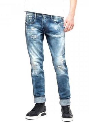 Шикарные стильные джинсы replay anbass slim fit rip &amp; repaired aged 20 years1 фото