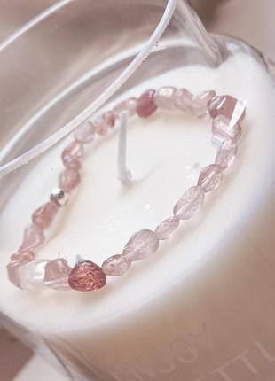 Браслет з натурального каменю, браслет з рожевого кварцу, рожевий браслет, романтичний подарунок4 фото