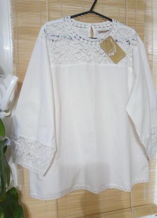 Біла бавовня блузка з бавовняним мереживом