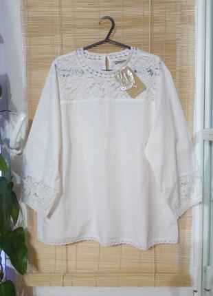 Біла бавовня блузка з бавовняним мереживом7 фото