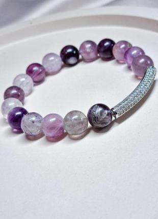 Браслет из натуральных камней, браслет из флюорита, фиолетовый браслет1 фото
