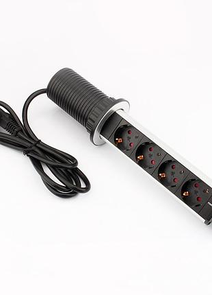 Врезная выдвижная розетка в столешницу на 3–4 гнезда с usb портами (0703)