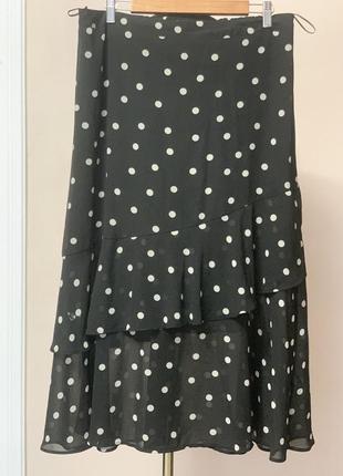 Черная шифоновая юбка в горошек1 фото