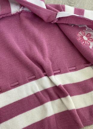 Детская кофта для девочек розовая вязанная теплая 128 с капюшоном зима осень3 фото