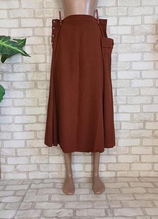 Новая стильная юбка миди трапеция в сочном шоколадном цвете  с карманами, размер хл-2хл