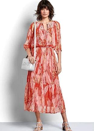 Платье шифон длинное красное/ горчичное с принтом 46 р