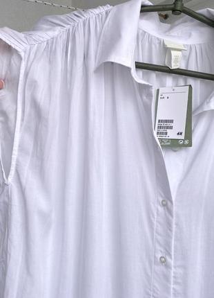 H&m длинная белая натуральная рубашка платье жилетка5 фото