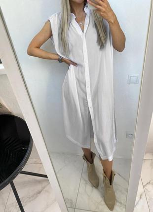 H&m длинная белая натуральная рубашка платье жилетка4 фото