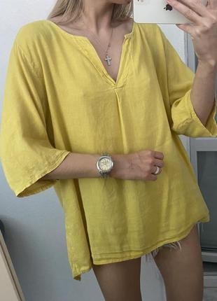 Италия льняная туника блуза рубашка желтая из льна