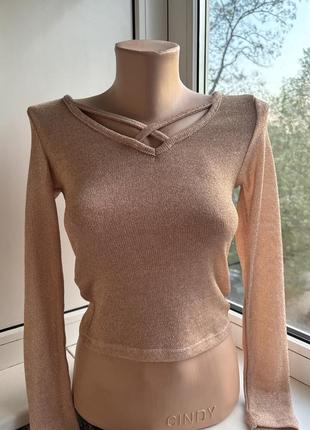 Пудровый вязаный топ с люрексом h&m