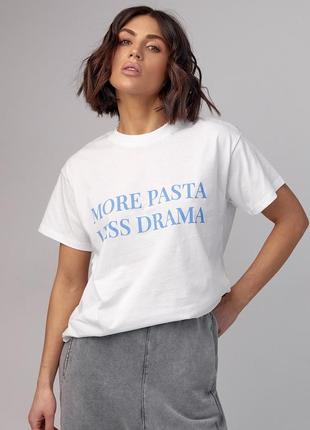 Женская футболка с надписью more pasta less drama8 фото