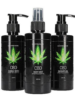 Набор для ванны (гель, пена и спрей)cbd care set - green tea & hemp oil