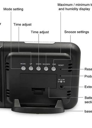 Часы с проэктором датчиком температуры и влажности календарь будильник №20174 фото