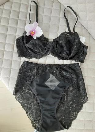 Черный комплект с высокими трусиками.🌸