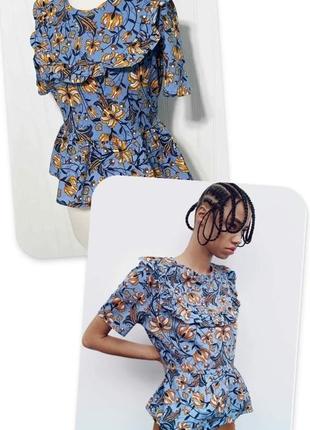 Брендовая красивая блуза zara цветы хлопок этикетка1 фото