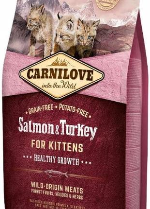 Сухой основной корм для котят carnilove cat kitten с лососем и индейкой 6 кг