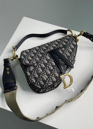 Сумка dior saddle bag with strap blue dior oblique jacquard