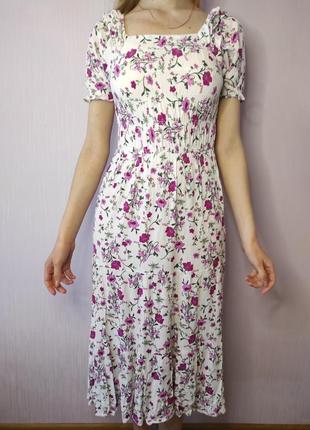 Летнее платье сарафан жатка принт цветочное макси платье1 фото