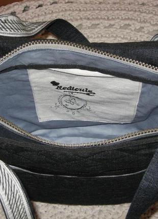 Джинсова сумка, авторська, чорно-біла з вишивкою зебри. ексклюзивна робота.7 фото